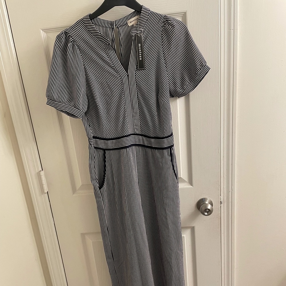 Navy and white jumpsuit
